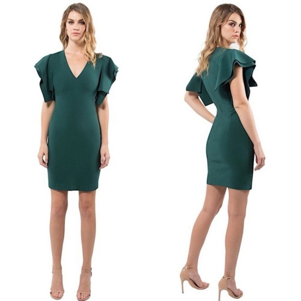 Black Halo Simona ruffle sleeve sheath dress